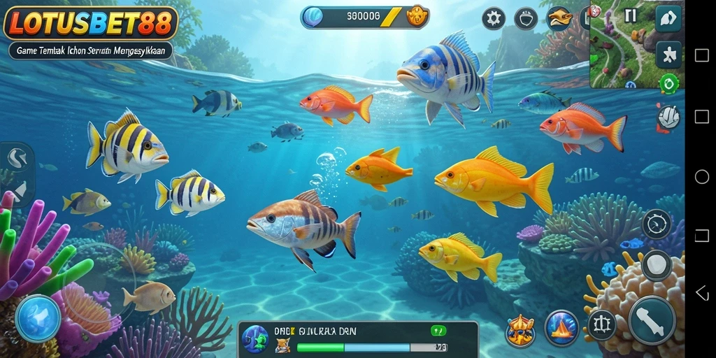 Screenshot LOTUSBET88 menunjukkan gameplay seru Tembak Ikan.
