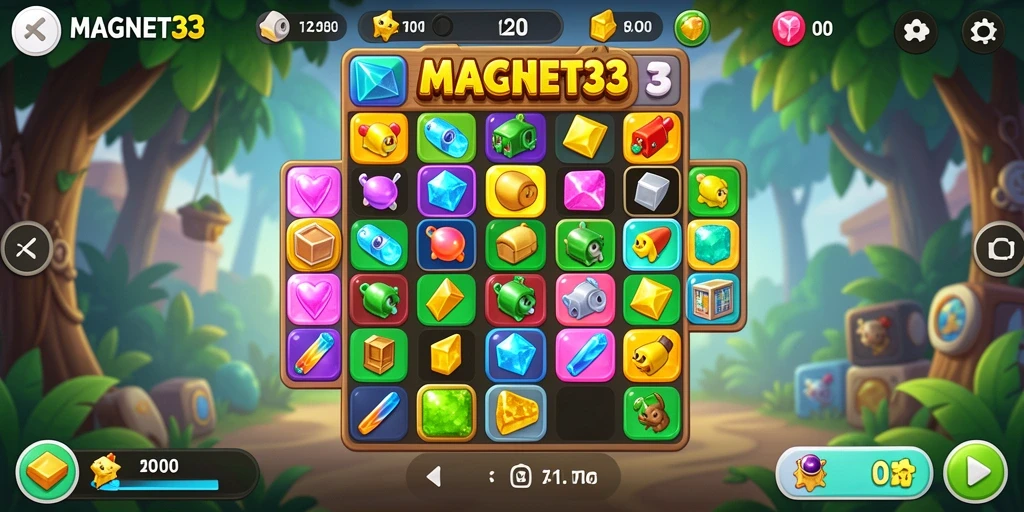 Tampilan gameplay seru dari MAGNET33 dengan aksi match-3.