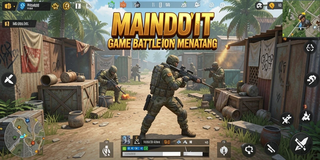 Tampilan gameplay MAINDUIT yang mendebarkan dalam arena Battle Royale.