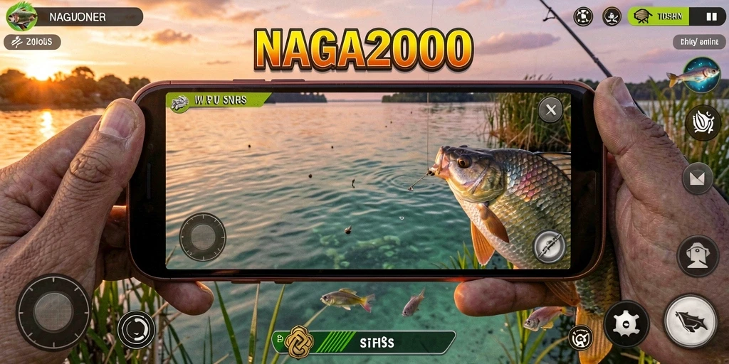 Tampilan gameplay NAGA2000 yang menarik saat memancing di laut.
