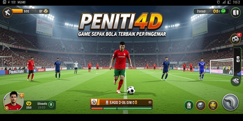Gameplay PENITI4D yang menampilkan aksi sepak bola yang mendebarkan.