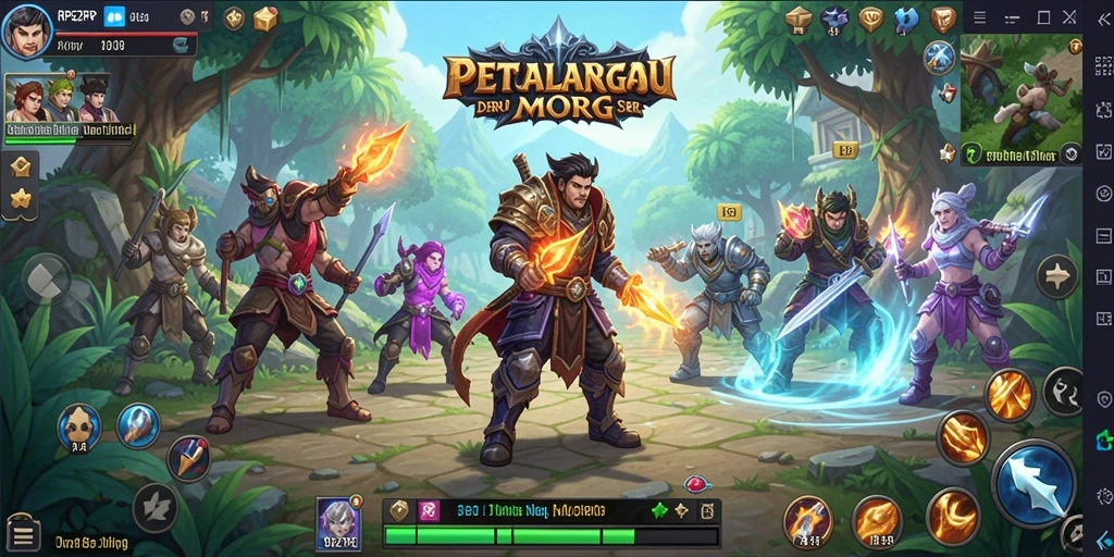 Tangkapan layar utama RP62RP menampilkan pertarungan epik dalam dunia MMORPG.
