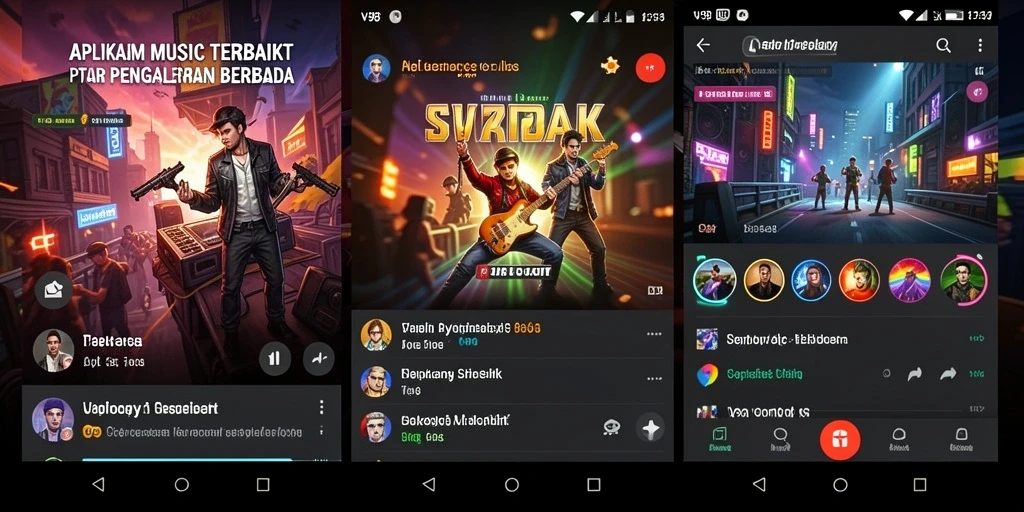 Tampilan seru gameplay V98 dengan berbagai pilihan musik.