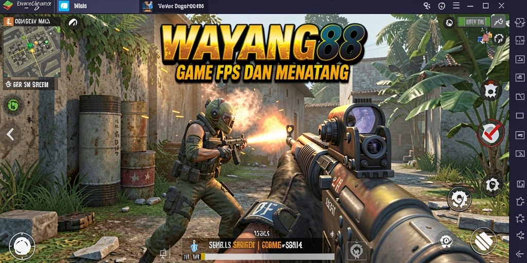 Tampilan gameplay mendebarkan dari permainan FPS WAYANG88.
